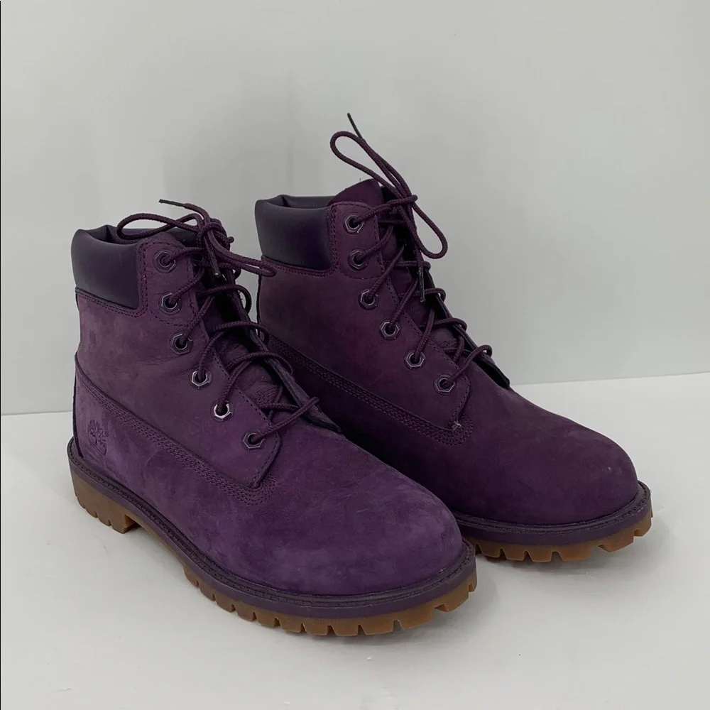 Timberland waterproof lace-up winter boots combat purple suede leather girls 6